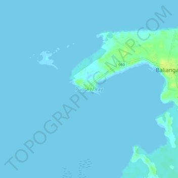 Mapa topográfico Punta Miray, altitud, relieve