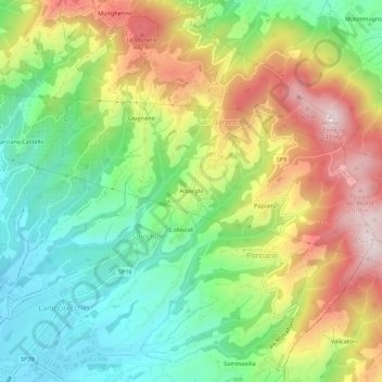 Mapa topográfico Alberghi, altitud, relieve