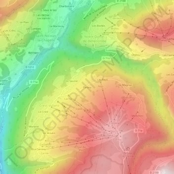 Mapa topográfico Paravy, altitud, relieve