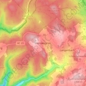 Mapa topográfico Hermesgrün, altitud, relieve