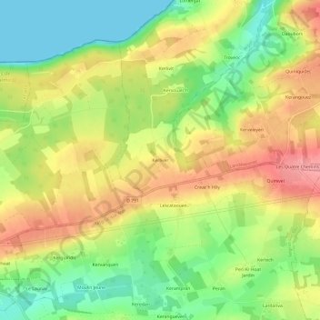Mapa topográfico Kerliver, altitud, relieve