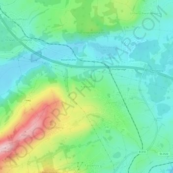 Mapa topográfico Kressen, altitud, relieve