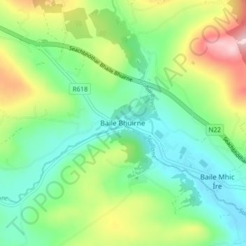Mapa topográfico Ballyvourney, altitud, relieve