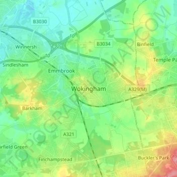 Mapa topográfico Wokingham, altitud, relieve