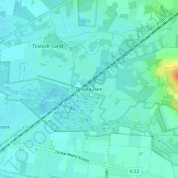 Mapa topográfico Dreihausen, altitud, relieve