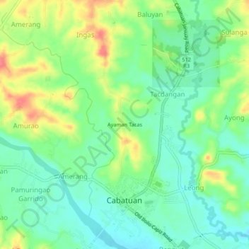 Mapa topográfico Ayaman Tacas, altitud, relieve