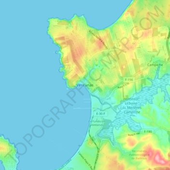 Mapa topográfico Ventanas, altitud, relieve