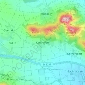 Mapa topográfico Kerkhofen, altitud, relieve