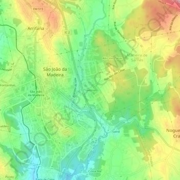 Mapa topográfico Travessas, altitud, relieve
