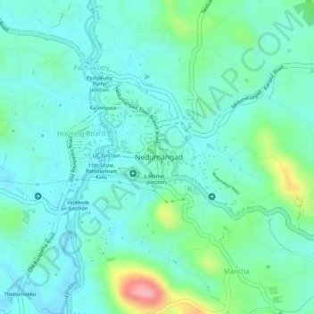 Mapa topográfico Nedumangadu, altitud, relieve