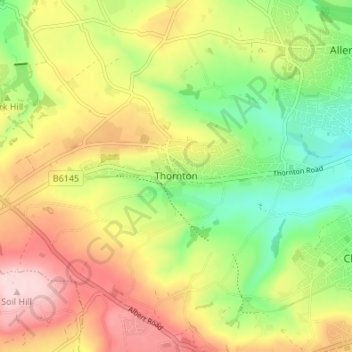 Mapa topográfico Thornton, altitud, relieve