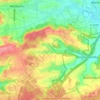 Mapa topográfico Schönbronn, altitud, relieve