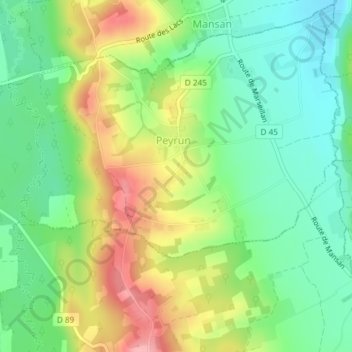 Mapa topográfico Mazeroles, altitud, relieve