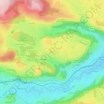 Mapa topográfico Silhols, altitud, relieve