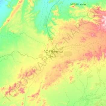 Mapa topográfico Barentu, altitud, relieve