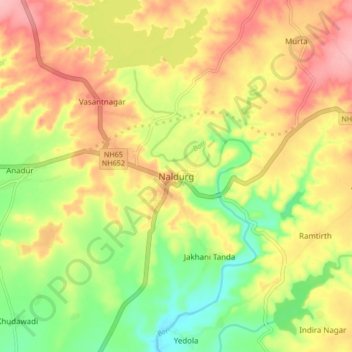 Mapa topográfico Naldurg, altitud, relieve