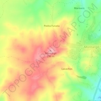 Mapa topográfico Montargil, altitud, relieve