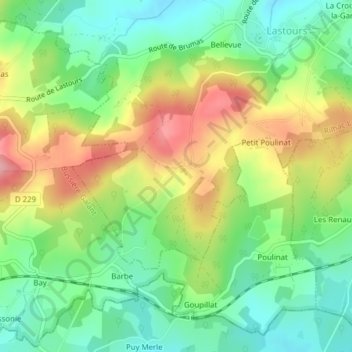 Mapa topográfico Les Combes, altitud, relieve