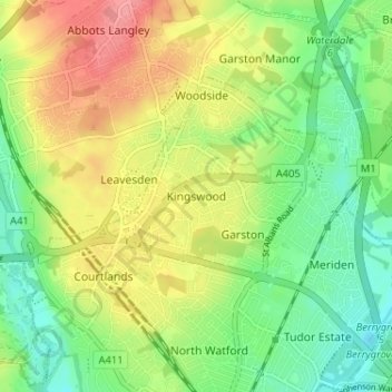 Mapa topográfico Kingswood, altitud, relieve