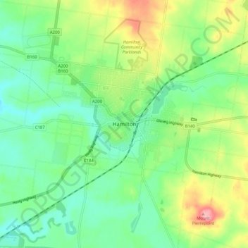 Mapa topográfico Hamilton, altitud, relieve