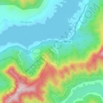 Mapa topográfico Mulshi, altitud, relieve