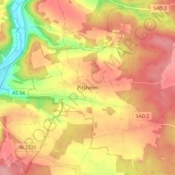 Mapa topográfico Pilsheim, altitud, relieve