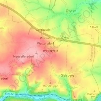 Mapa topográfico Wetterwitz, altitud, relieve