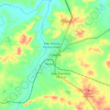 Mapa topográfico Pombal, altitud, relieve