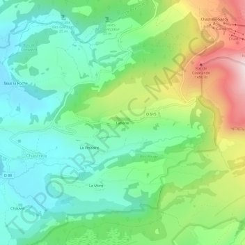 Mapa topográfico Laborie, altitud, relieve