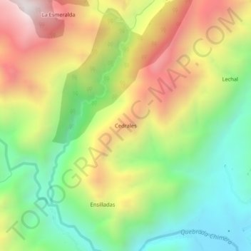 Mapa topográfico Cedrales, altitud, relieve