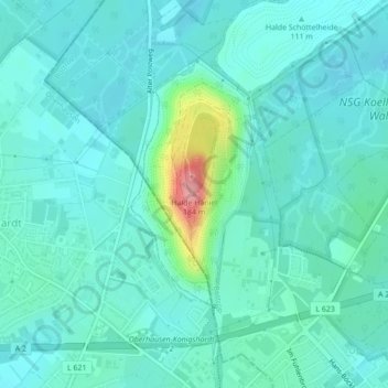 Mapa topográfico Halde Haniel, altitud, relieve