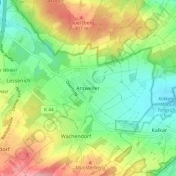 Mapa topográfico Antweiler, altitud, relieve