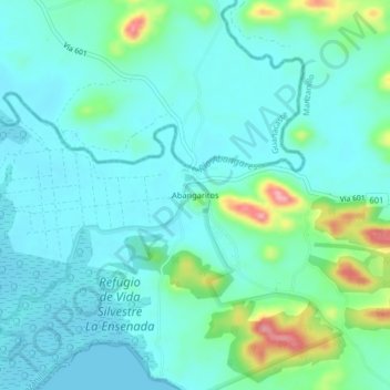 Mapa topográfico Abangaritos, altitud, relieve