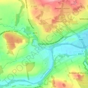 Mapa topográfico Peterculter, altitud, relieve