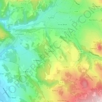 Mapa topográfico Auteyrac, altitud, relieve