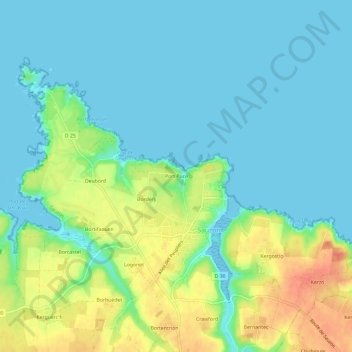 Mapa topográfico Port Puce, altitud, relieve