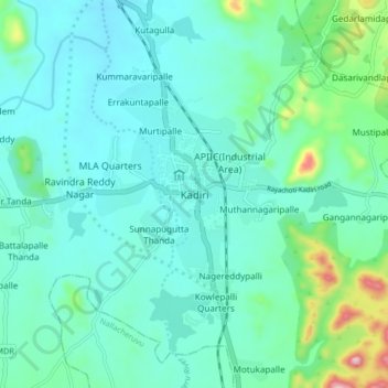 Mapa topográfico Kadiri, altitud, relieve