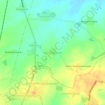 Mapa topográfico Venkatapuram, altitud, relieve