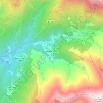 Mapa topográfico Outeiro da Vinha, altitud, relieve