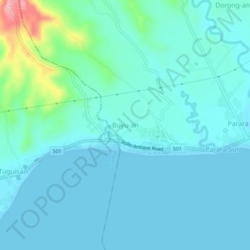 Mapa topográfico Buyu-an, altitud, relieve