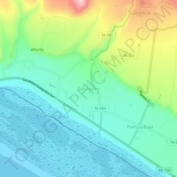 Mapa topográfico San Isidro, altitud, relieve
