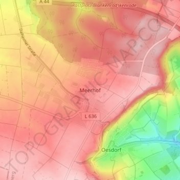 Mapa topográfico Meerhof, altitud, relieve
