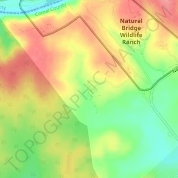 Mapa topográfico Natural Bridge Caverns, altitud, relieve
