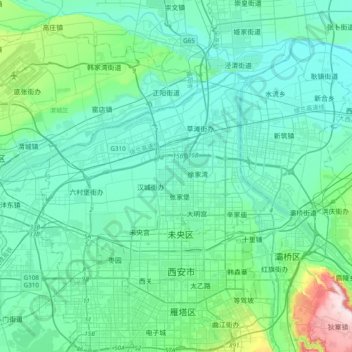 Mapa topográfico Xi'an, altitud, relieve