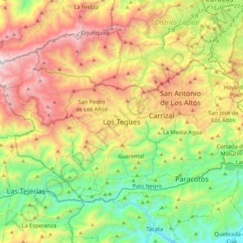 Mapa topográfico Los Teques, altitud, relieve