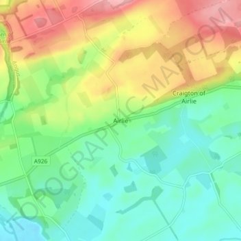 Mapa topográfico Airlie, altitud, relieve
