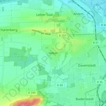 Mapa topográfico Velber, altitud, relieve