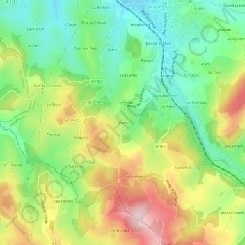 Mapa topográfico Vervas, altitud, relieve