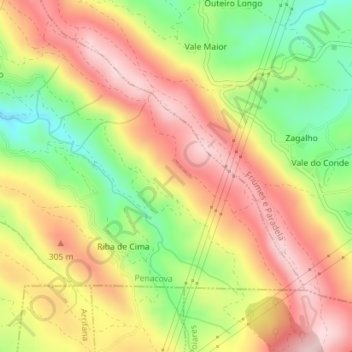 Mapa topográfico Serra da Atalhada, altitud, relieve