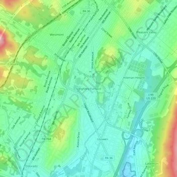 Mapa topográfico Allegheny Furnace, altitud, relieve